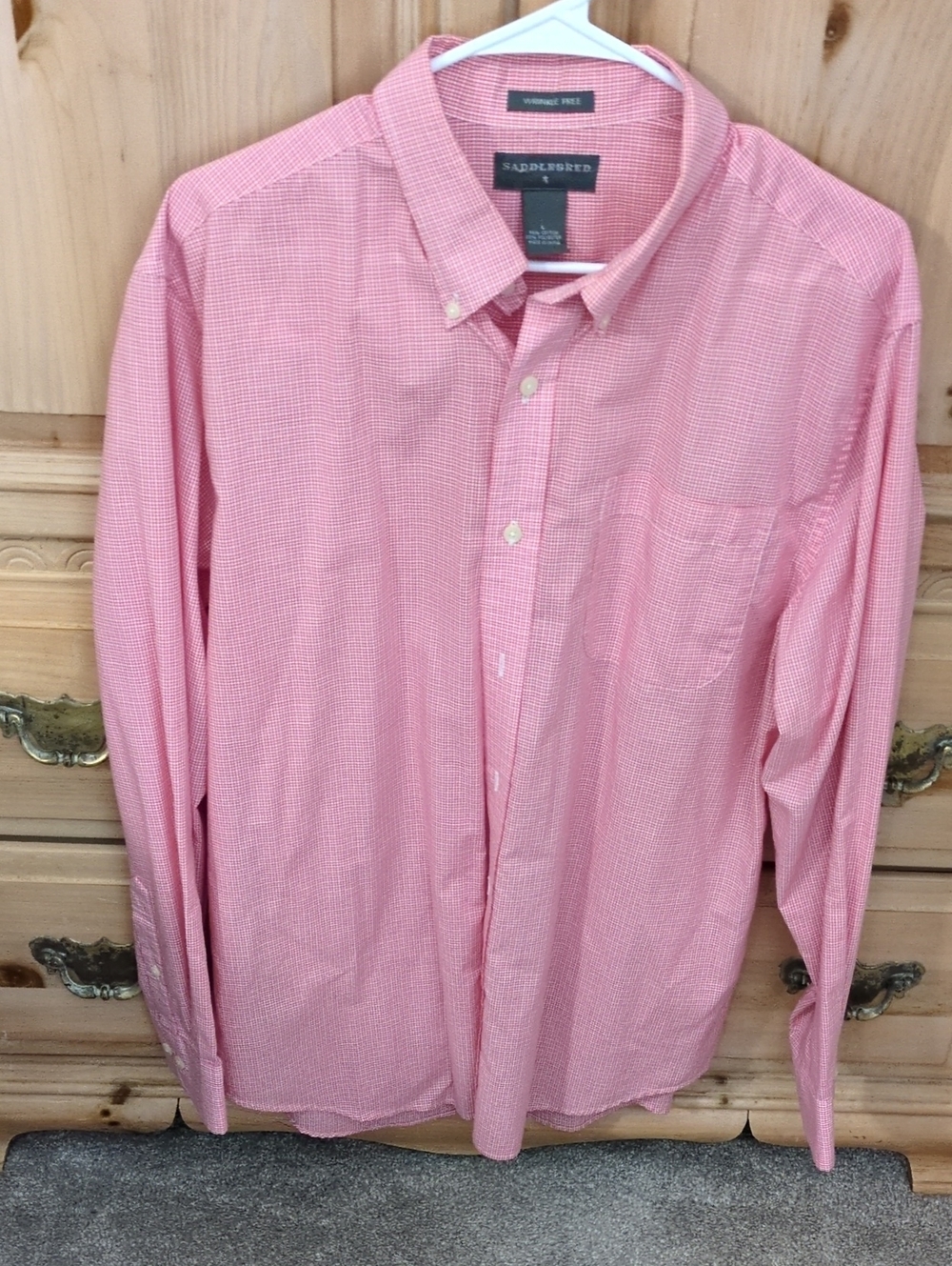 Saddlebred Red And White Long Sleeve Button Up Men's Wrinkle Free Shirt